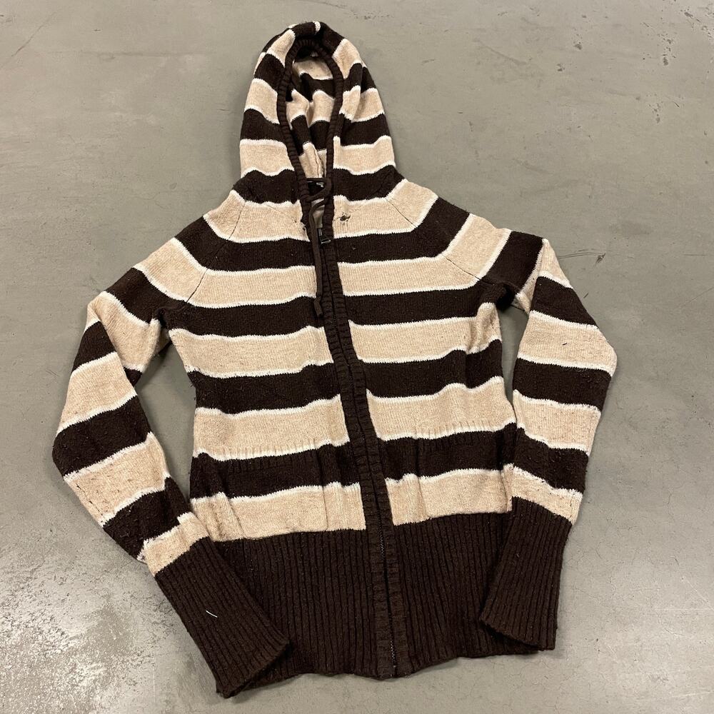 Y2K striped hooded cardigan sweater